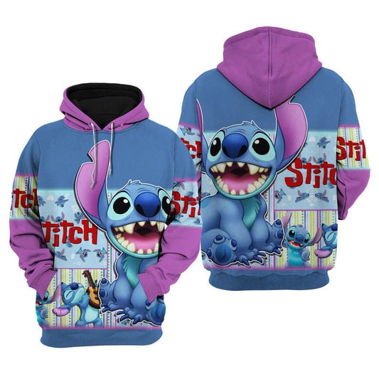 Lilo And Stitch Disney, Disney Funny Blue Stitch All Over Print Hoodie, Zip Hoodie Moonbestprint