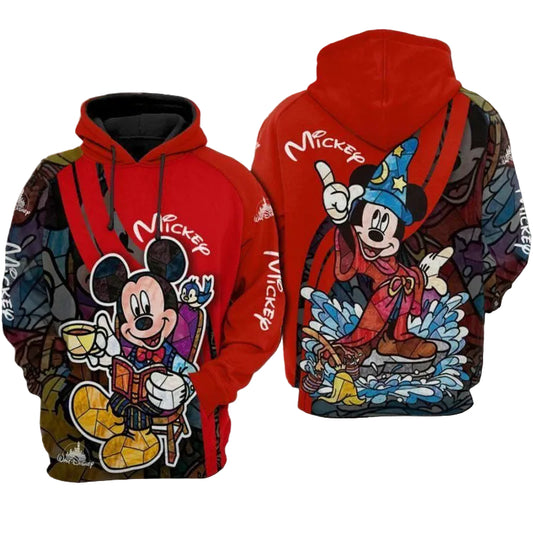Disney Hoodie Mickey Mouse Hoodie Minnie Mouse With Book Magician Red 3d Hoodie Zip Hoodie Moonbestprint
