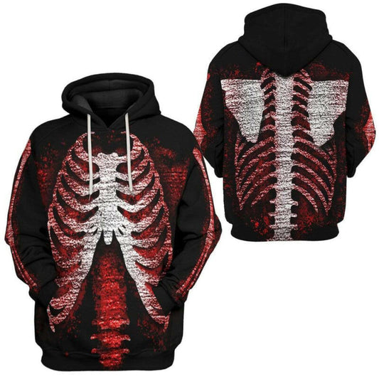 Halloween Skeleton Costume Red Black 3d Hoodie Zip Hoodie Moonbestprint