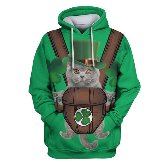 British Shorthair Cat Saint Patrick's Day Over Print 3d Hoodie Zip Hoodie Moonbestprint