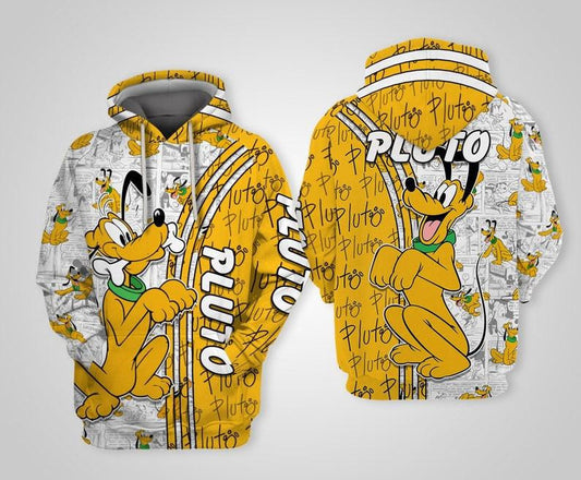Pluto Dog Disney Cartoon, Pluto Signature, Pluto Dog Comics Book Patterns All Over Print Hoodie, Zip Hoodie Moonbestprint