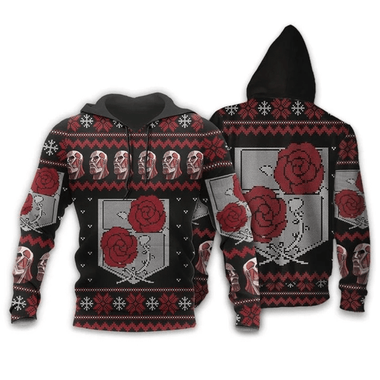 Attack On Titan Ugly Christmas Garrison Anime Manga For Men And Women 3d Hoodie Zip Hoodie Moonbestprint