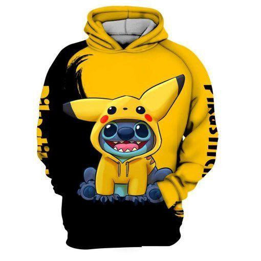 Disney Stitch Cosplay Pikachu Pikastitch Yellow Black 3d Hoodie Zip Hoodie Moonbestprint