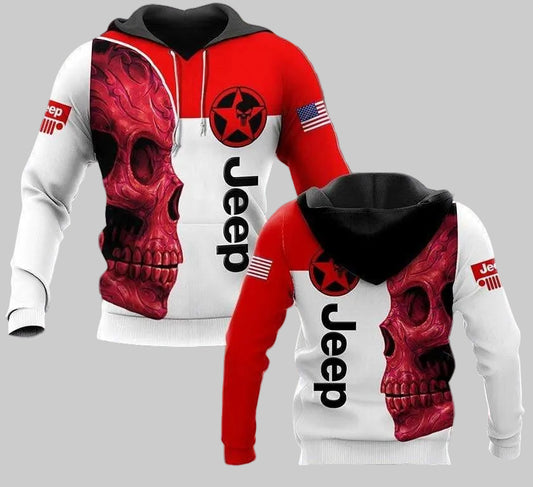 Jeep Lover Gift, Jeep Sugar Skull Red All Over Print Hoodie Moonbestprint