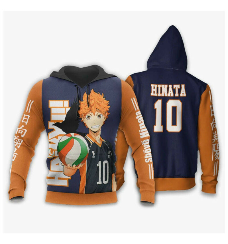 Haikyuu Hoodie Karasuno Shoyo Hinata Number 10 Orange 3d Hoodie Zip Hoodie Moonbestprint
