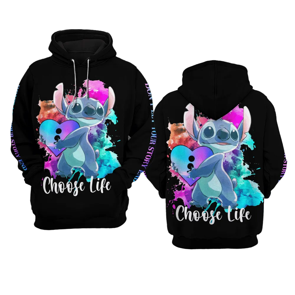 Suicide Awareness, Colorful Stitch Disney Suicide Awareness, Choose Life Dont Let Your Story End All Over Print Hoodie Moonbestprint
