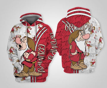 Disney Cartoon Snow White And Seven The Dwarfs, Red Grumpy Dwarf Comics Book Patterns All Over Print Hoodie, Zip Hoodie Moonbestprint