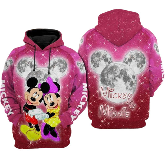 Minnie And Mickey Minnie Mouse Head Moon Twinkle Pink 3d Hoodie Zip Hoodie Moonbestprint