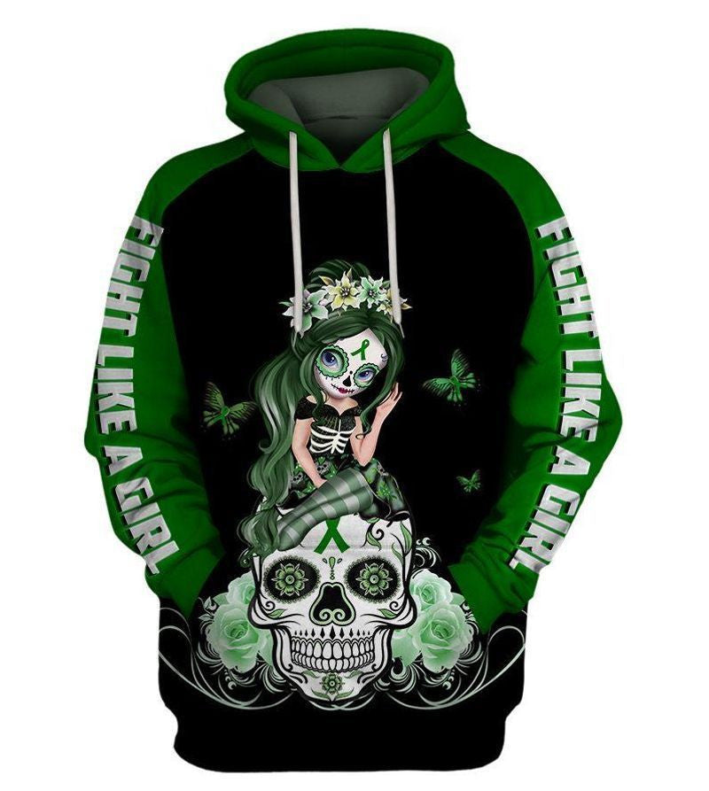 Fight Like A Girl Green Cancer Awareness Over Print 3d Hoodie Zip Hoodie Moonbestprint