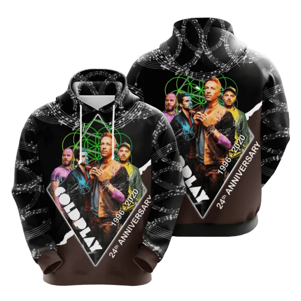 Coldplay 24th Anniversary 1996 2020 Signature Design Gift For Fan Custom 3d Hoodie All Over Printed Hoodie Moonbestprint