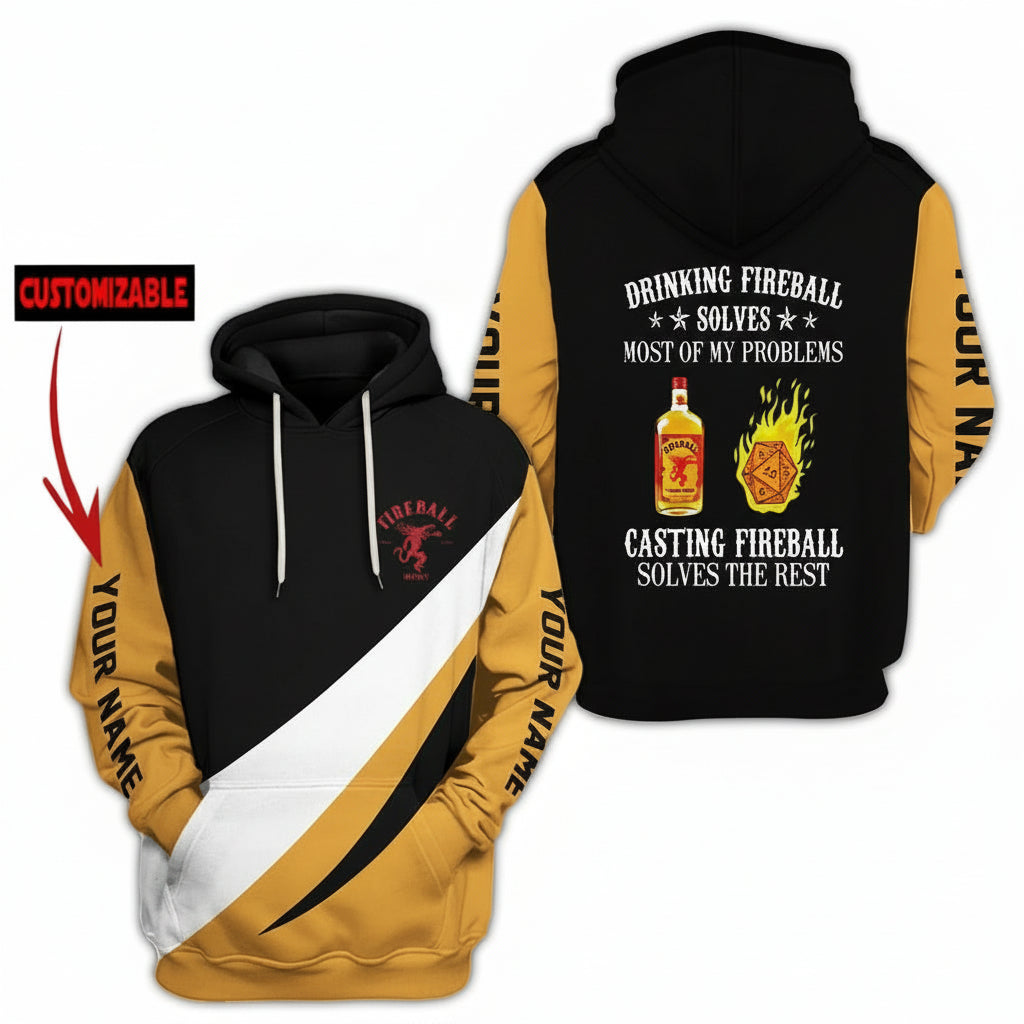 Fireball Whisky Personalized Hoodie, Drinking Fireball Solves Problems, Casting Fireball Solves The Rests Moonbestprint