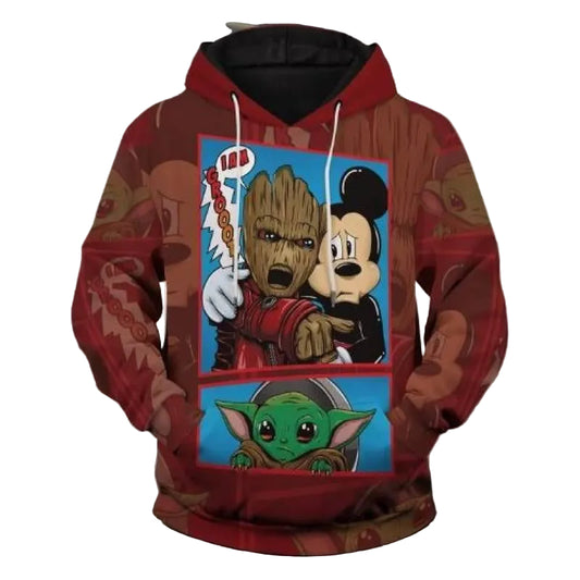 Yoda Mickey Groot Fan Gift, Groot Yelling At Yoda Meme Aop Hoodie Moonbestprint