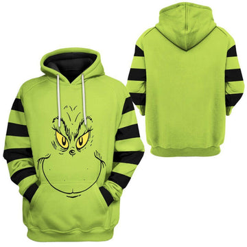 Grinch Face Stripes Green Black 3d Hoodie Zip Hoodie Moonbestprint