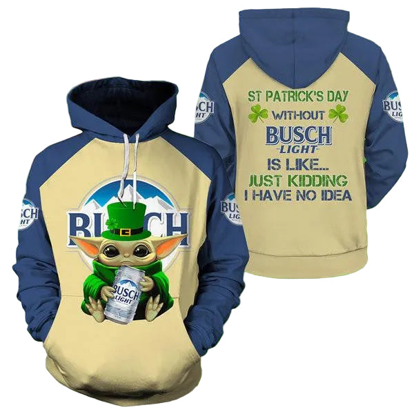 Yoda Busch Light St Patrick Day Hoodie, Gift For Fan 3d All Over Print Shirt Hoodie Moonbestprint