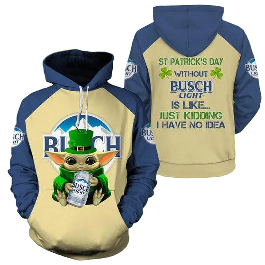 Yoda Busch Light St Patrick Day Hoodie, Gift For Fan 3d All Over Print Shirt Hoodie Moonbestprint