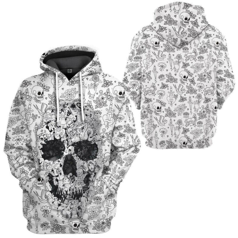 Halloween Common Items White Skull Pattern 3d Hoodie Zip Hoodie Moonbestprint