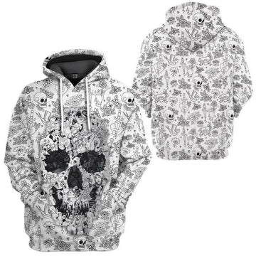 Halloween Common Items White Skull Pattern 3d Hoodie Zip Hoodie Moonbestprint