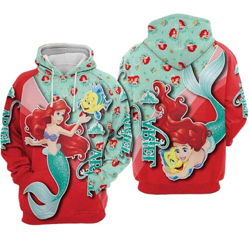 The Little Mermaid Ariel And Flounder Disney Over Print 3d Hoodie Zip Hoodie Moonbestprint