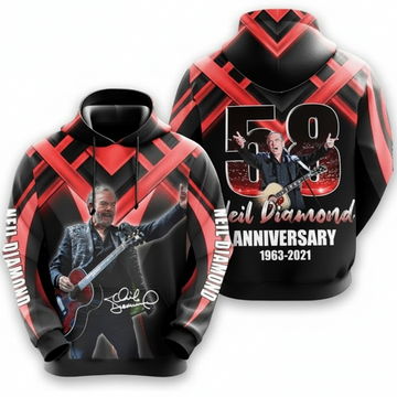 Neil Diamond 58 Anniversary 1985 2021 Signature Design Gift For Fan Custom 3d Hoodie All Over Printed Hoodie Moonbestprint