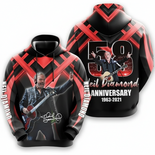 Neil Diamond 58 Anniversary 1985 2021 Signature Design Gift For Fan Custom 3d Hoodie All Over Printed Hoodie Moonbestprint