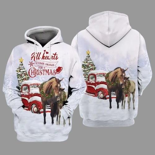 Horse Christmas Hoodie All Hearts Come Home For Christmas Horse 3d Hoodie Zip Hoodie Moonbestprint