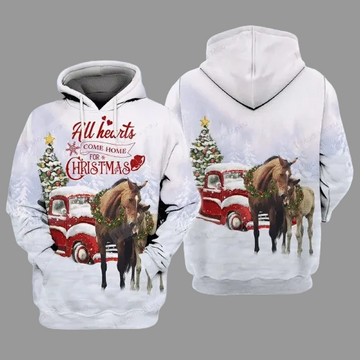 Horse Christmas Hoodie All Hearts Come Home For Christmas Horse 3d Hoodie Zip Hoodie Moonbestprint
