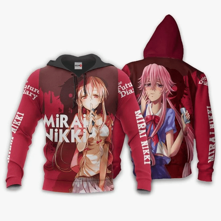 Yuno Gasai Anime Manga Future Diary Mirai Nikki 2 For Men And Women 3d Hoodie Zip Hoodie Moonbestprint