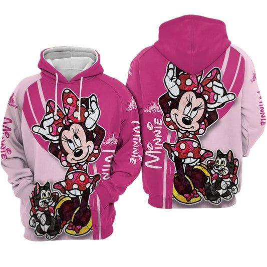 Disney Minnie Mouse, Cute Minnie And Cat Ver32 Aop Hoodie, Zip Hoodie Moonbestprint