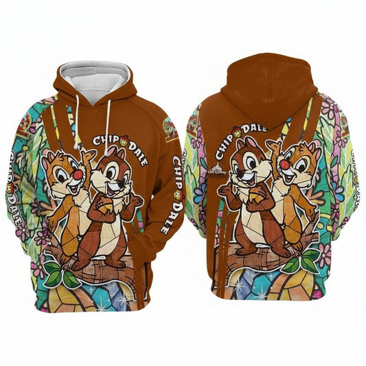 Chip N Dale Stained Glass Disney Over Print 3d Hoodie Zip Hoodie Moonbestprint