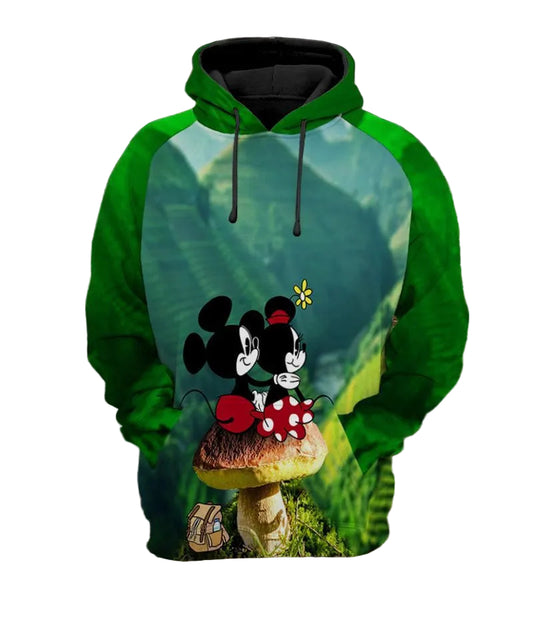 Mickey And Minnie On A Mushroom Over Print 3d Hoodie Zip Hoodie Moonbestprint