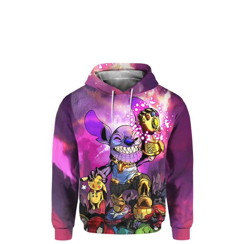 Stitch Thanos, Disney Avengers, Pikachu And Friends Avengers All Over Print Hoodie, Zip Hoodie Moonbestprint