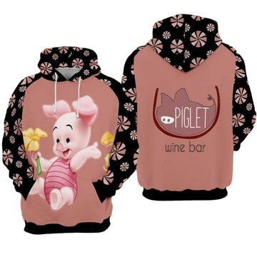 Piglet Cartoon Winnie The Pooh Wine Bar Over Print 3d Hoodie Zip Hoodie Moonbestprint