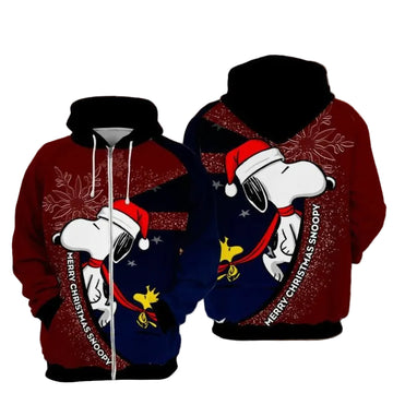 Merry Christmas Snoopy And Woodstock Movies Peanuts Over Print 3d Hoodie Zip Hoodie Moonbestprint