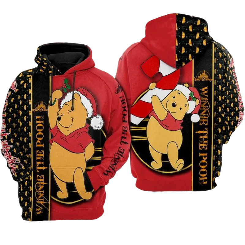 Winnie The Pooh Christmas Pattern Over Print 3d Hoodie Zip Hoodie Moonbestprint