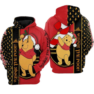 Winnie The Pooh Christmas Pattern Over Print 3d Hoodie Zip Hoodie Moonbestprint