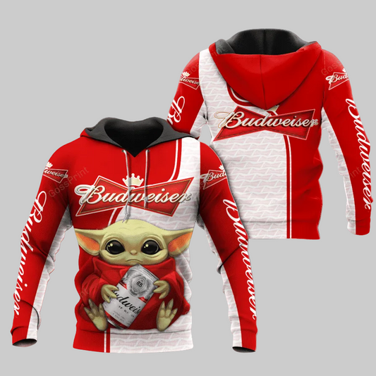 Baby Yoda Budweiser King Of Beers Aop Hoodie Moonbestprint