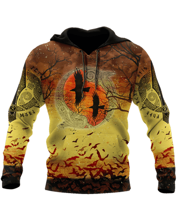 Halloween Hoodie Viking Hoodie Viking Halloween Night Ravens And Bats Yellow Orange 3d Hoodie Zip Hoodie Moonbestprint
