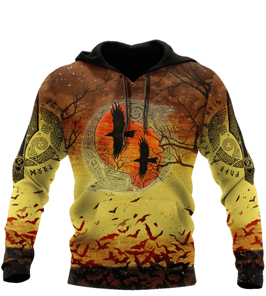 Halloween Hoodie Viking Hoodie Viking Halloween Night Ravens And Bats Yellow Orange 3d Hoodie Zip Hoodie Moonbestprint