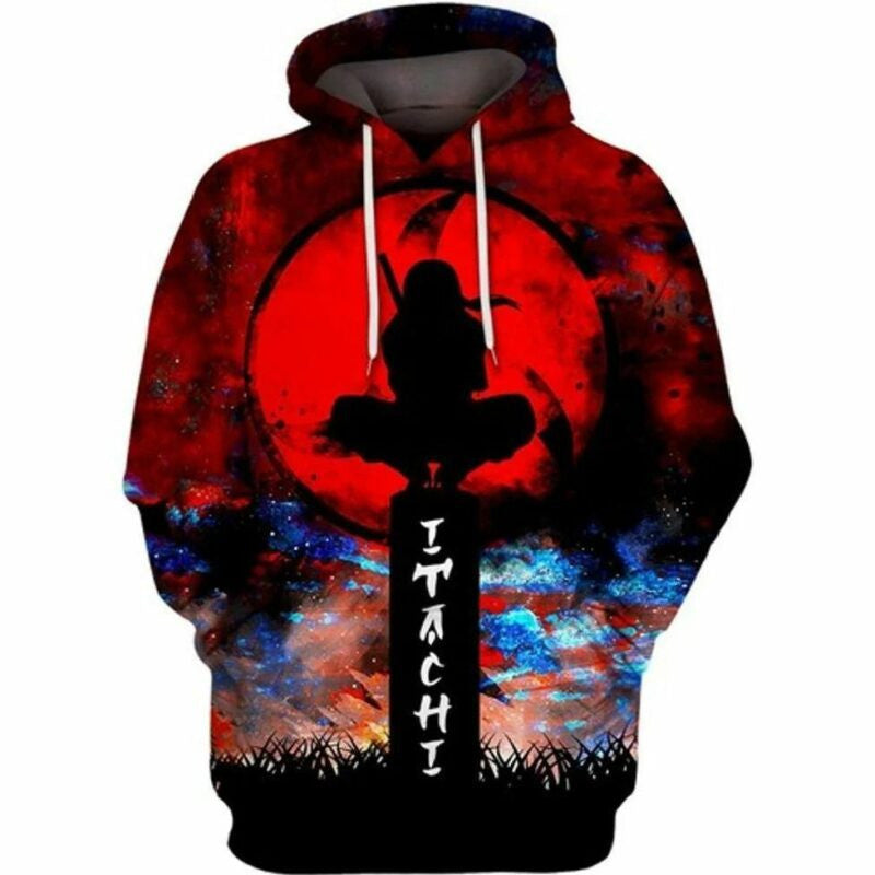 Itachi Blood Moon Naruto Anime All Over Printing 3d Hoodie Moonbestprint