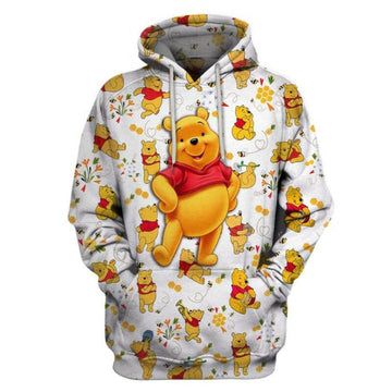 Winnie The Pooh With Flower Pattern White Hoodie Winnie The Pooh 3d Hoodie Zip Hoodie Moonbestprint