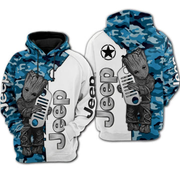 Baby Groot Marvel Comics, Groot Hug Jeep Camo Pattern All Over Print Hoodie Moonbestprint