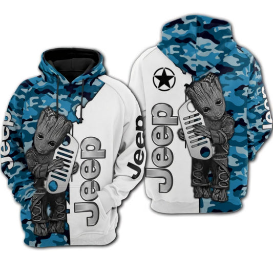 Baby Groot Marvel Comics, Groot Hug Jeep Camo Pattern All Over Print Hoodie Moonbestprint