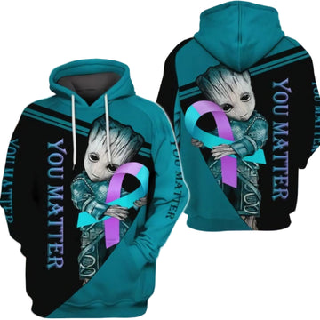 Baby Groot Marvel Comics, Groot And Suicide Prevention, You Matter All Over Print Hoodie Moonbestprint