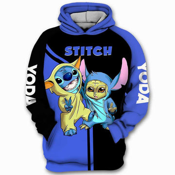 Stitch Disney, Yoda Star Wars, Stitch And Yoda All Over Print Hoodie, Zip Hoodie Moonbestprint