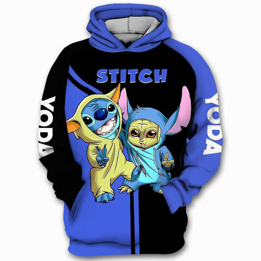 Stitch Disney, Yoda Star Wars, Stitch And Yoda All Over Print Hoodie, Zip Hoodie Moonbestprint
