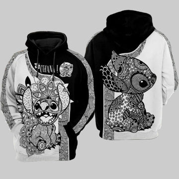 Disney Stitch Ohana Mandala Style Black 3d Hoodie Zip Hoodie Moonbestprint