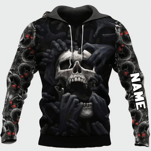 Gift For Skull Lover Personalized Name Red Eyes The Skull Scream Men's Hoodie Moonbestprint