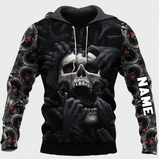 Gift For Skull Lover Personalized Name Red Eyes The Skull Scream Men's Hoodie Moonbestprint