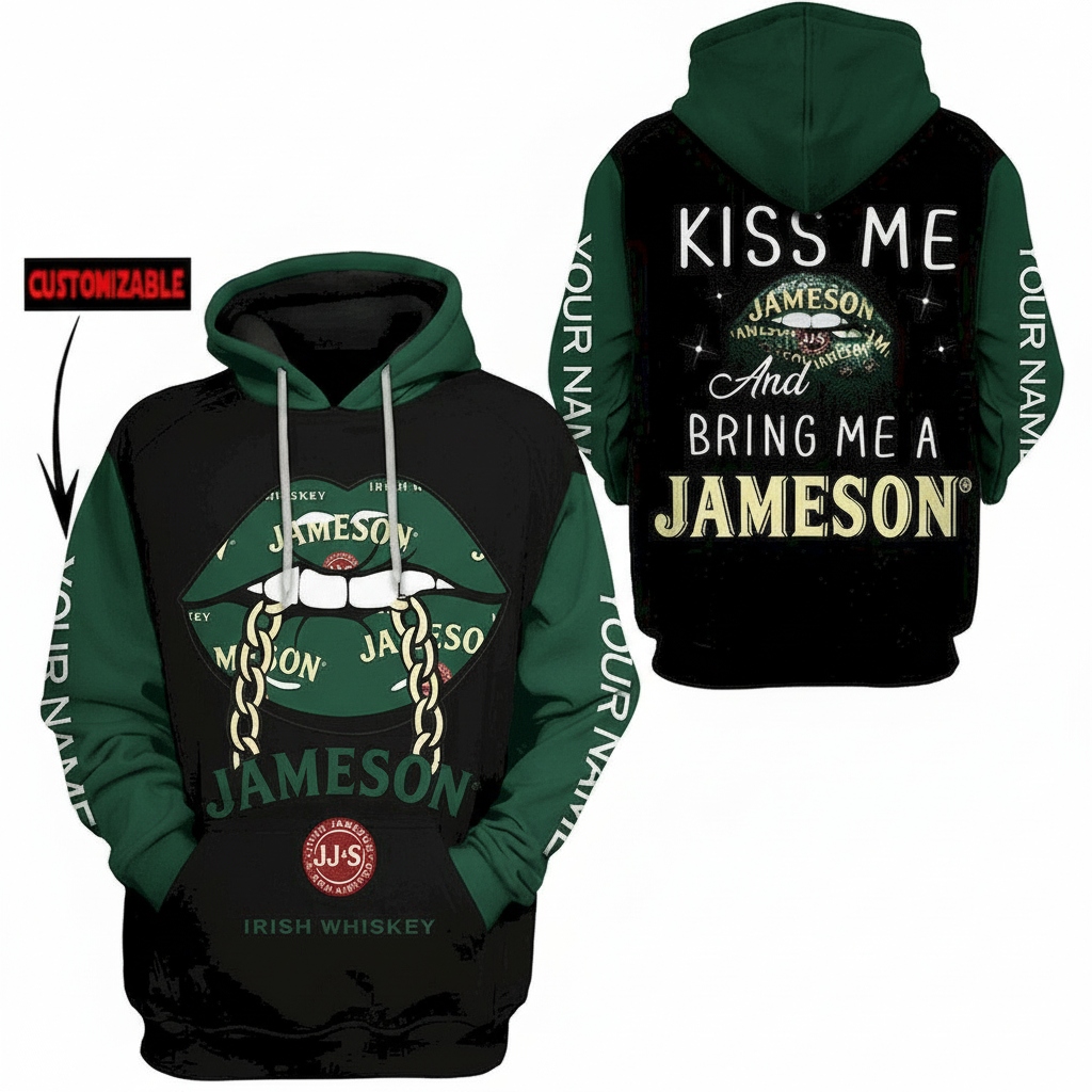 Jameson Irish Whiskey Lips Personalized Fan Gift, Jameson Irish Whiskey Aop Hoodie Moonbestprint