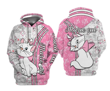 Marie Cat The Aristocats Pink Disney Cartoon, Marie Cat Signature All Over Print Hoodie, Zip Hoodie Moonbestprint